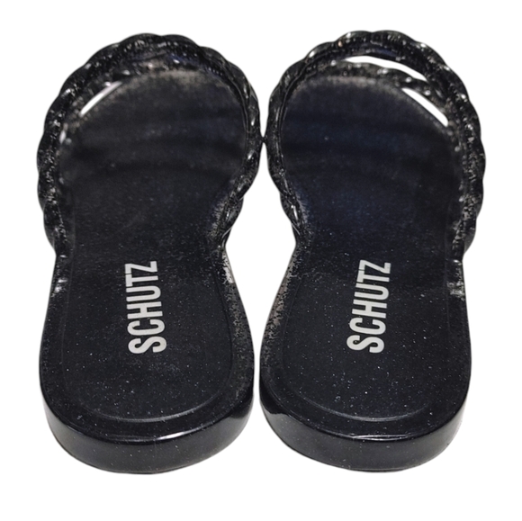Schutz Black Glitter Square Toe Strappy Jelly Sandals Women's Size 6/7 - Picture 7 of 11